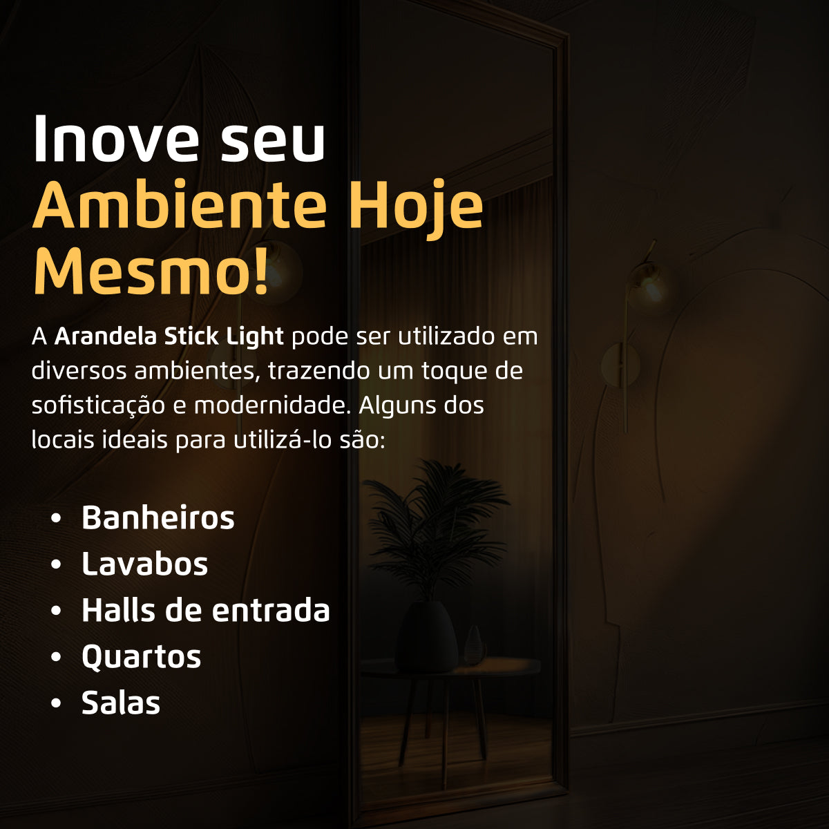 Arandela Parede Stick Light Dourado Globo Âmbar 10Cm