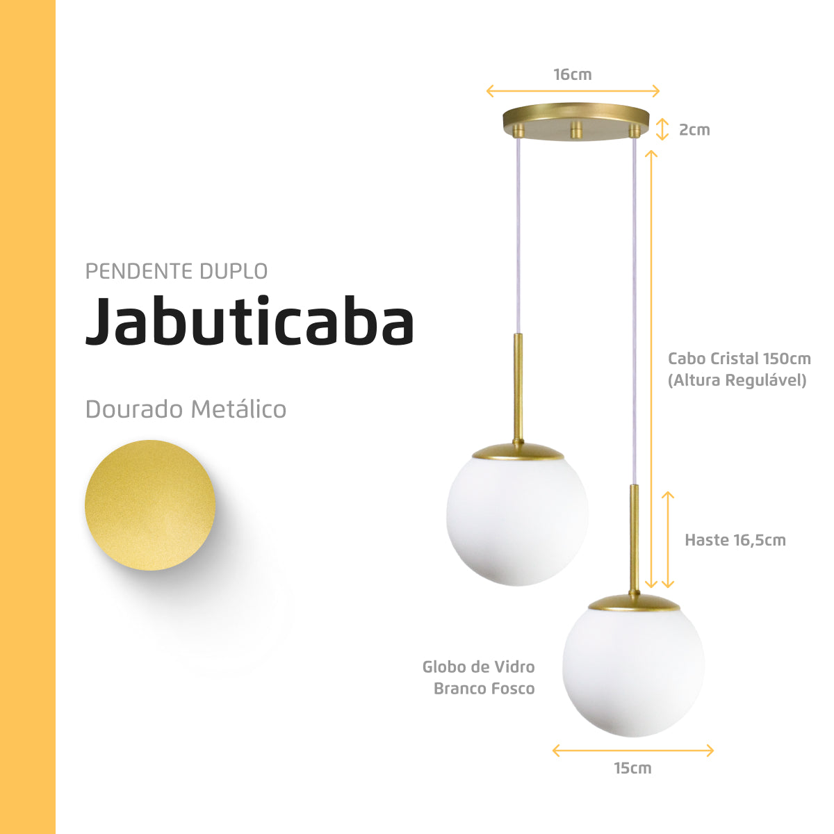 Luminária Pendente Jabuticaba Duplo Dourado Globo de Vidro