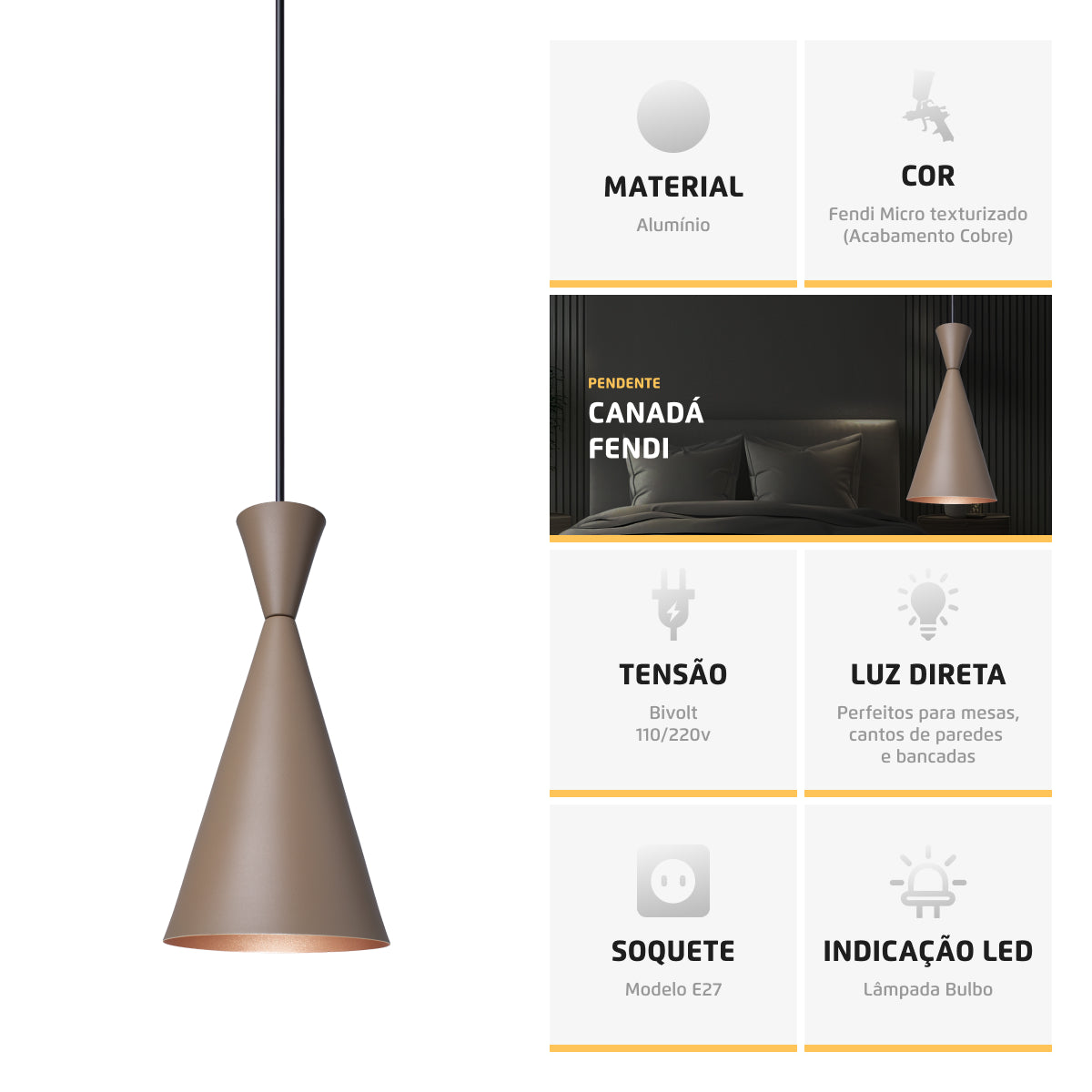 Pendente Lustre Luminária Canadá Fendi