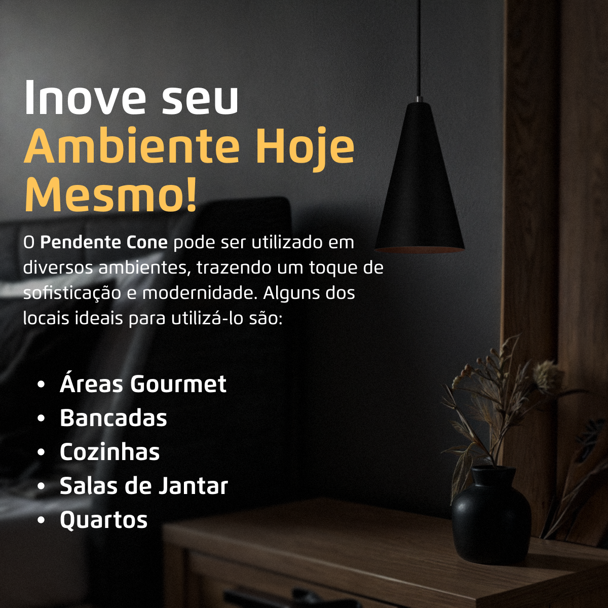 Pendente Lustre Luminária Cone Preto