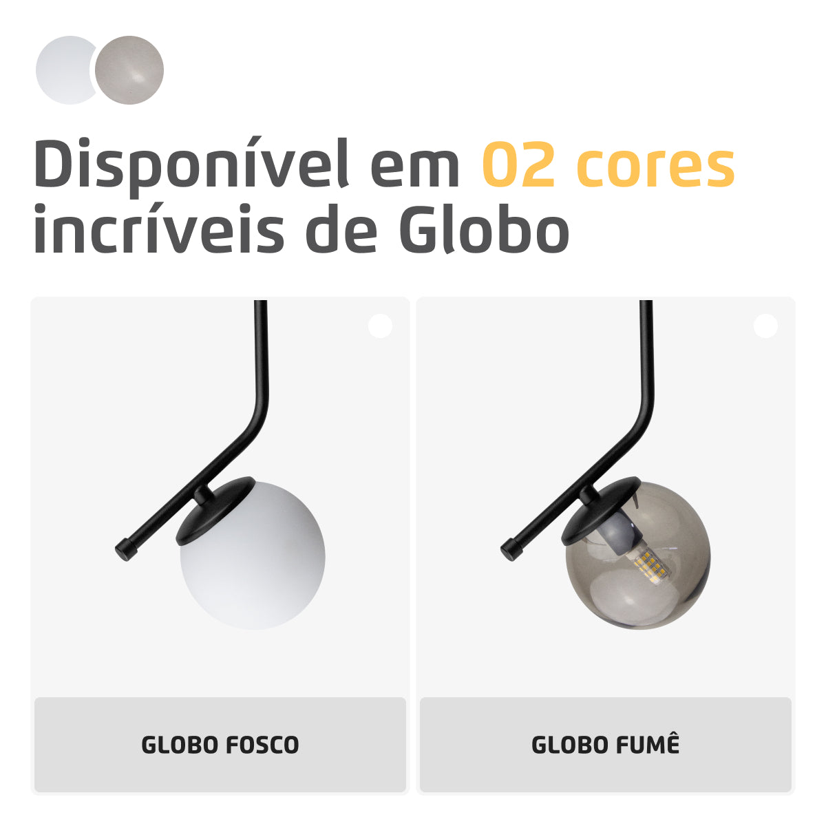 Luminária Pendente Stick Light Preto Globo Vidro Fosco 10Cm