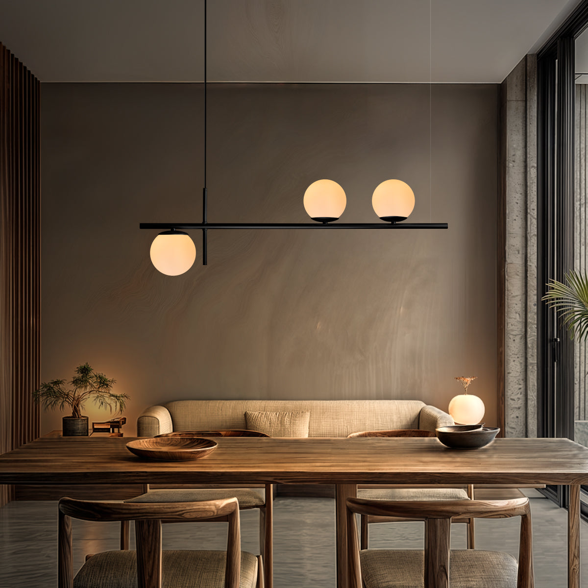 Luminária Pendente Axis Preto 3 Globos Vidro Leitosos 15Cm