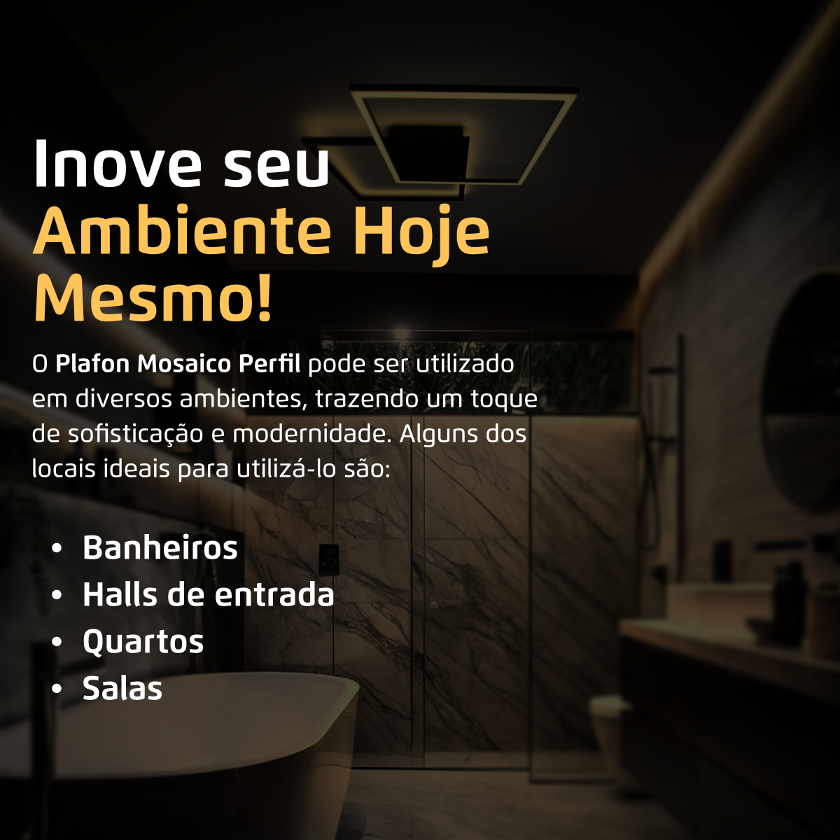 Plafon/Arandela Mosaico Perfil 22w 3000K Luz Indireta Preto