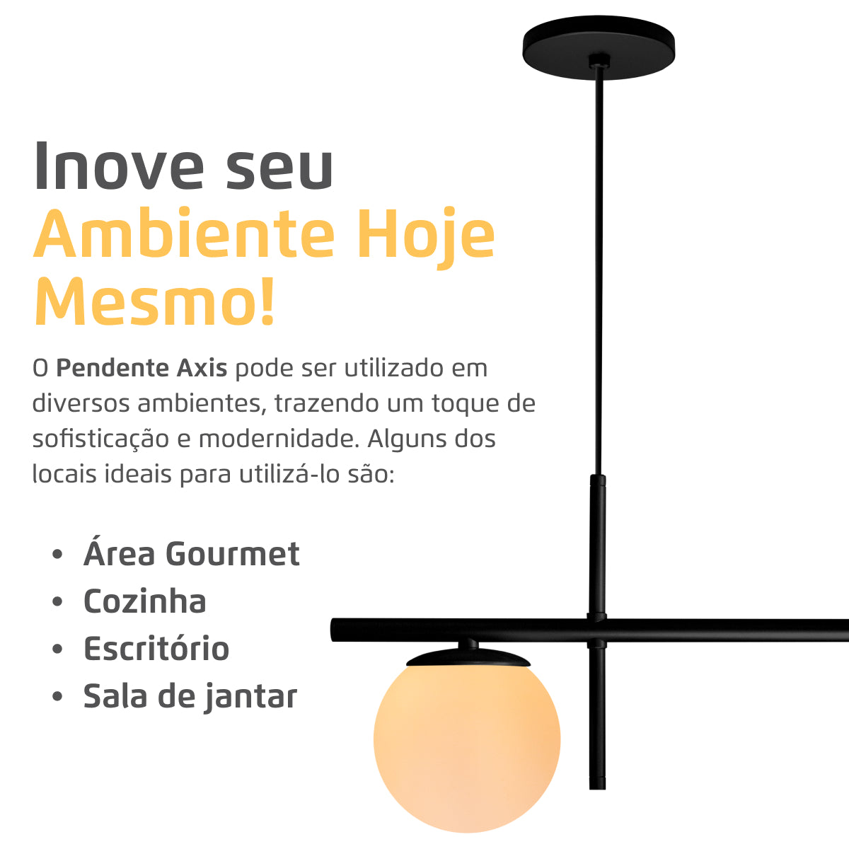 Luminária Pendente Axis Preto 3 Globos Vidro Leitosos 15Cm