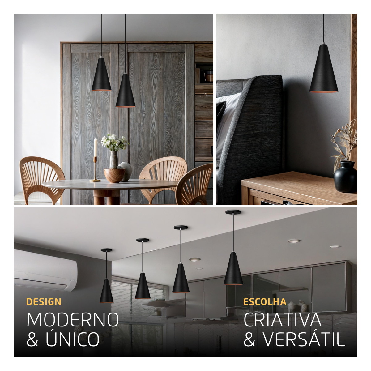 Pendente Lustre Luminária Cone Preto