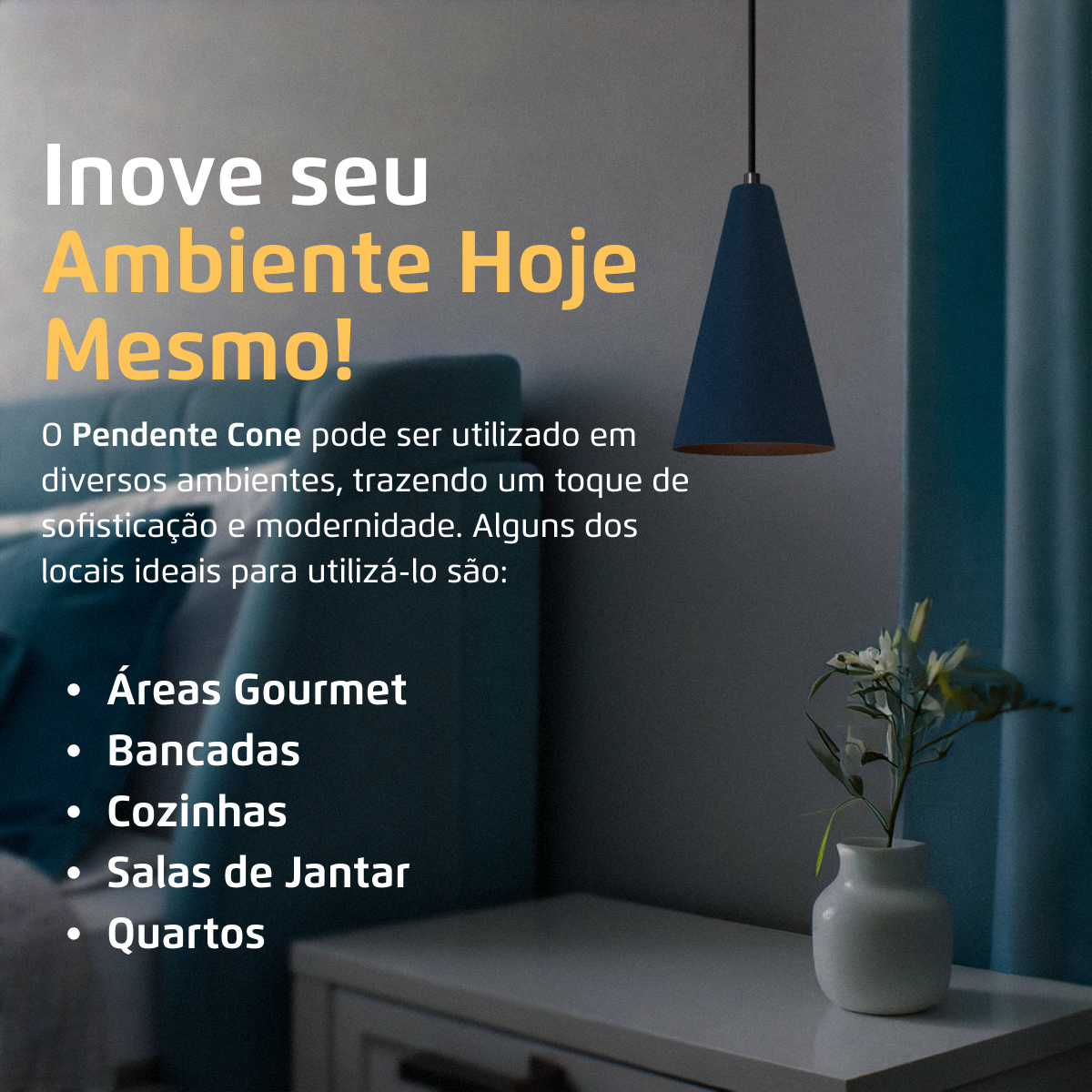 Pendente Lustre Luminária Cone Azul