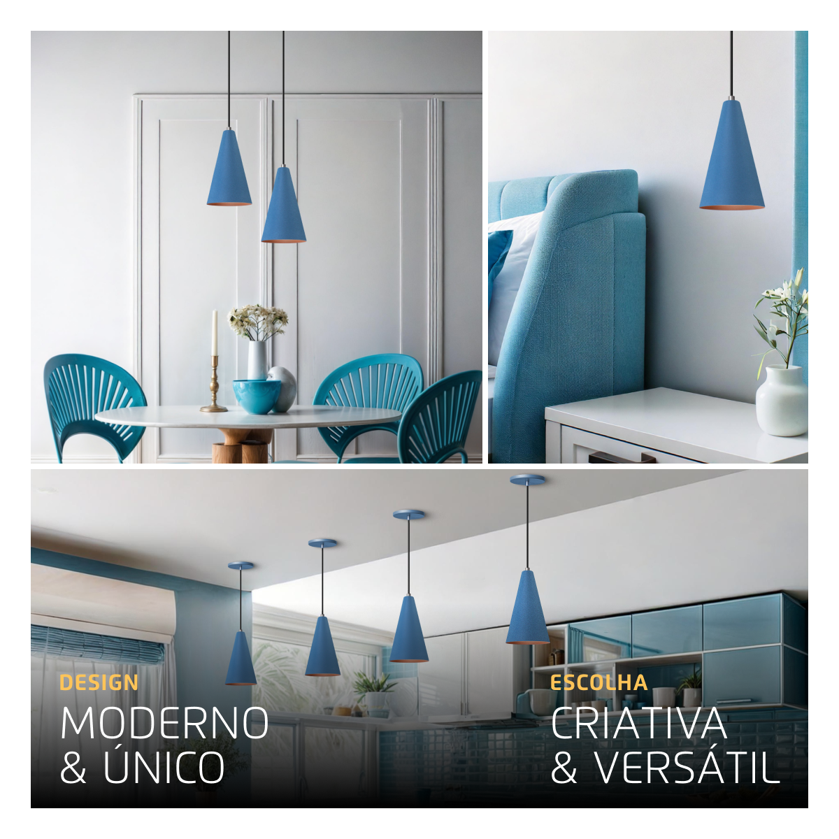 Pendente Lustre Luminária Cone Azul