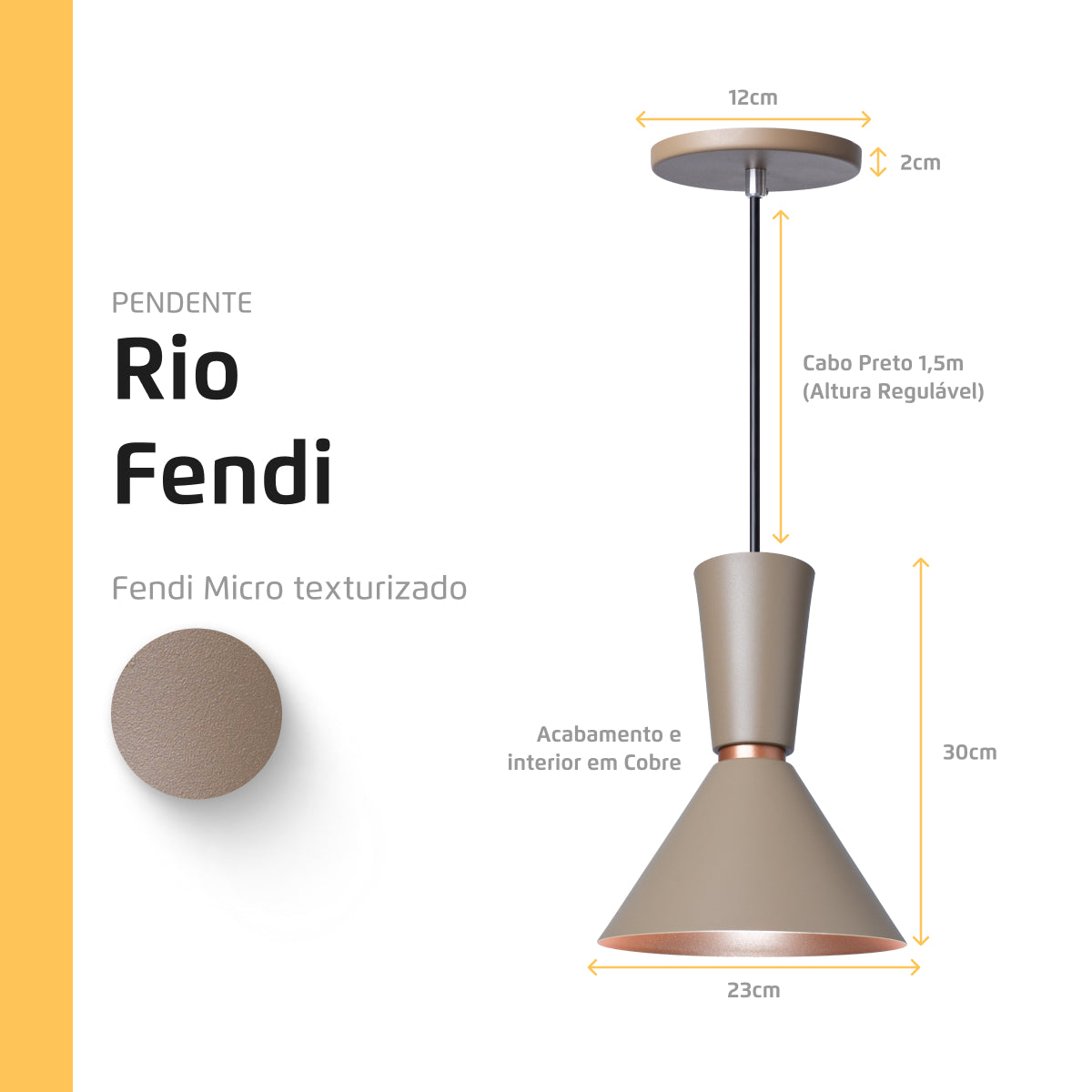 Pendente Lustre Luminária Cone Rio Fendi