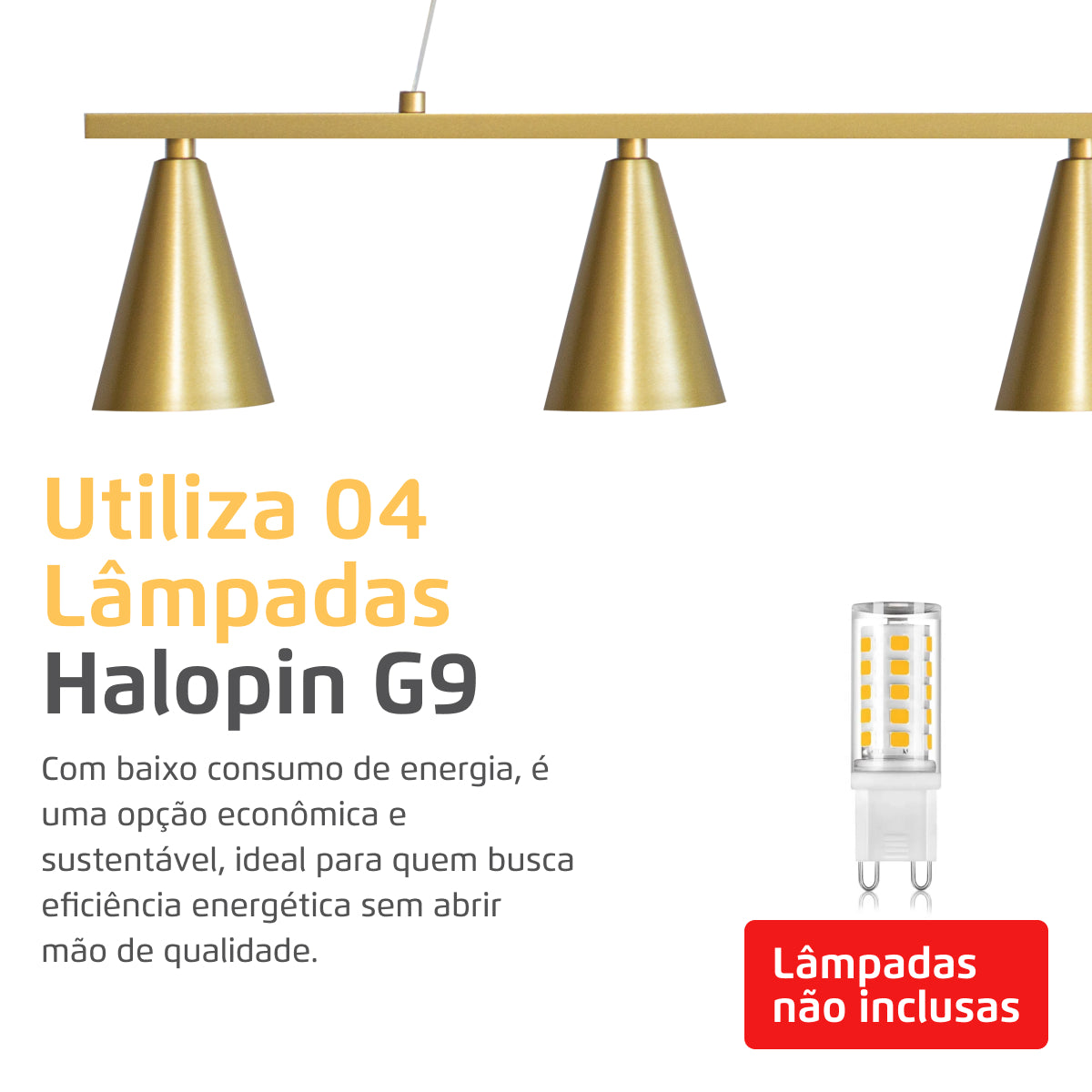Luminária Pendente Retangular 4 Spots Konus Dourado 70Cm