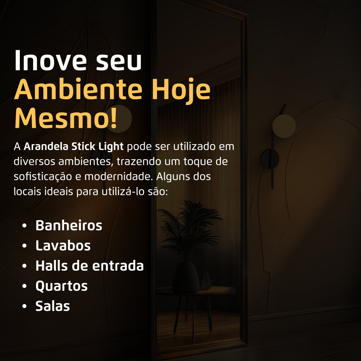 Arandela Parede Stick Light Preto Globo Leitoso 10Cm