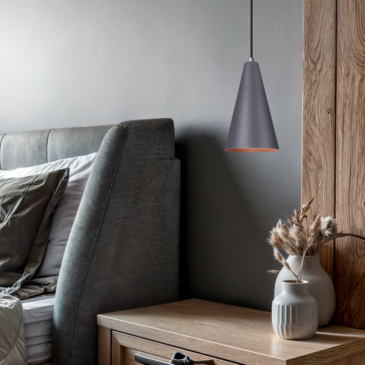 Pendente Lustre Luminária Cone Cinza