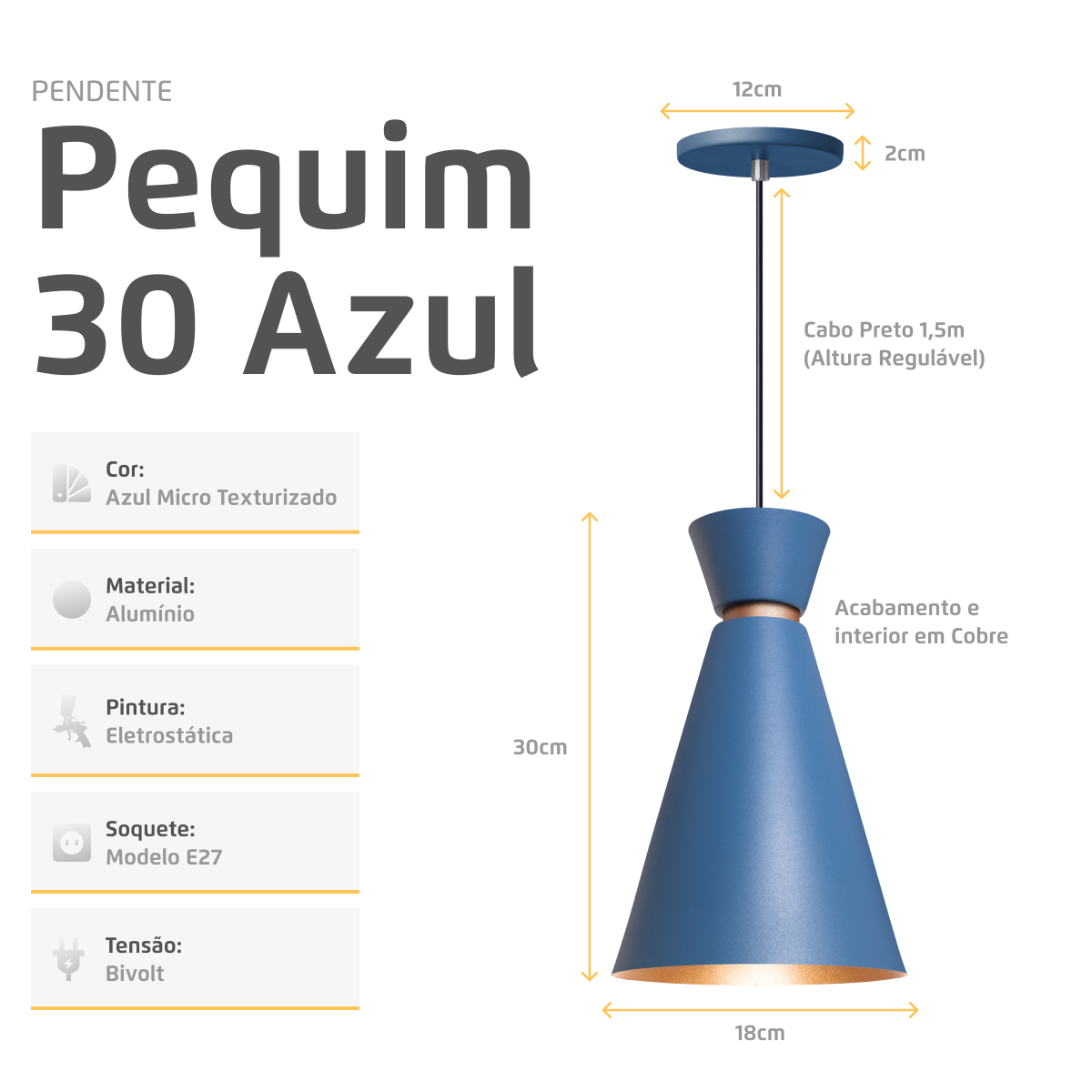 Pendente Lustre Luminária Pequim 30cm Azul