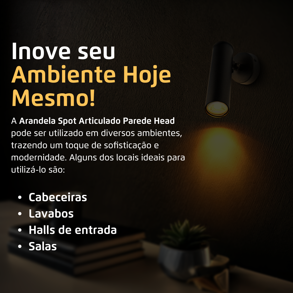 Arandela Spot Articulado Parede Head 15Cm Preto