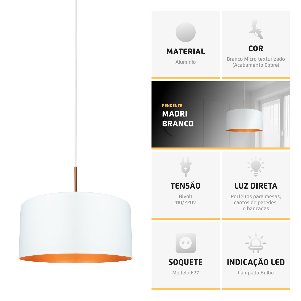 Pendente Lustre Luminária Madri Branco