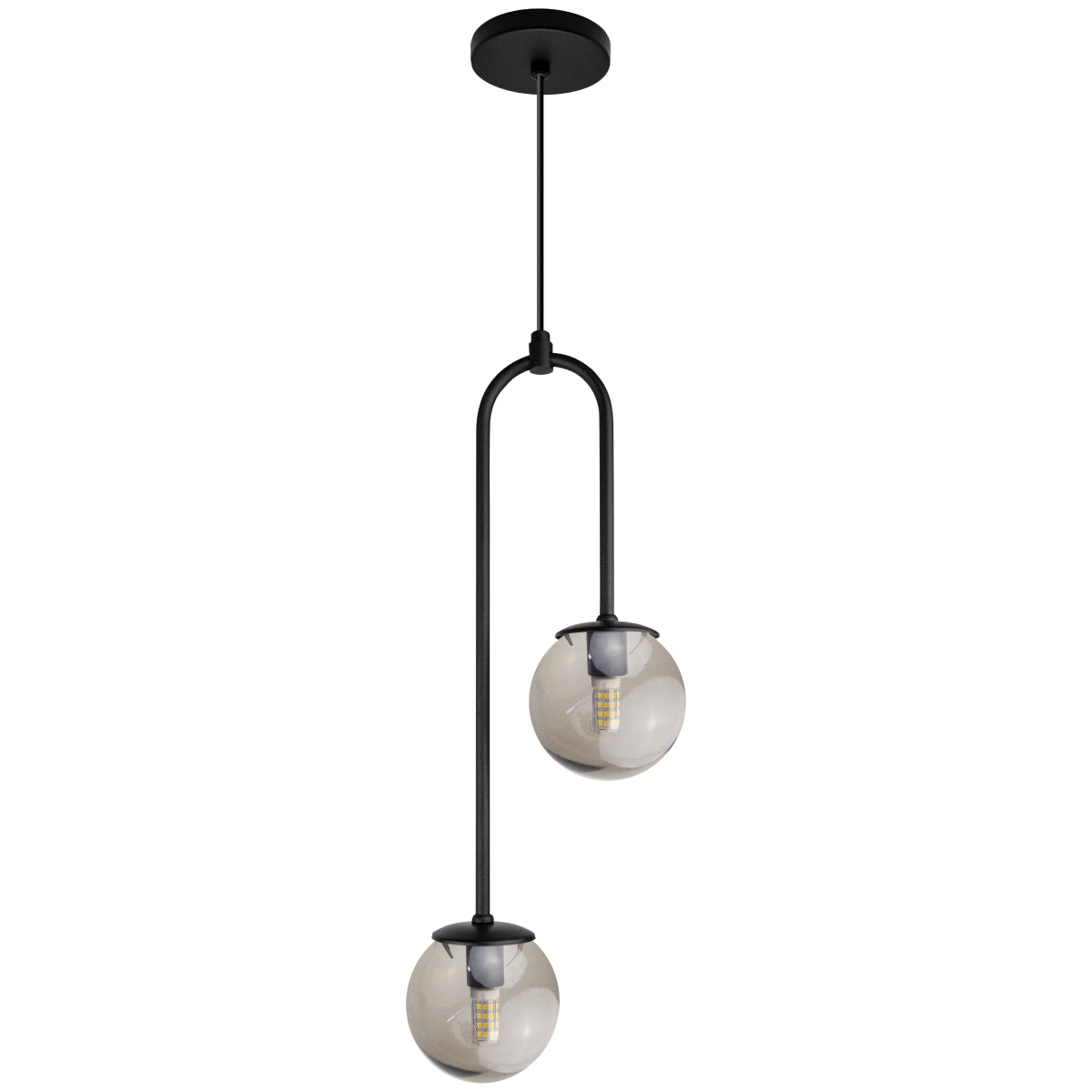 Luminária Pendente Canne Light Preto 2 Globos Fumê 10Cm