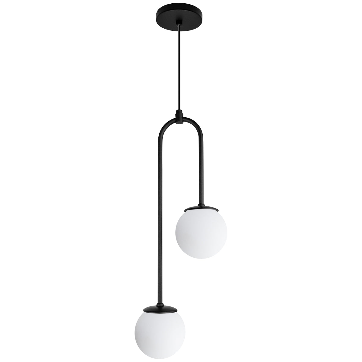 Luminária Pendente Canne Light Preto 2 Globos Leitosos 10Cm