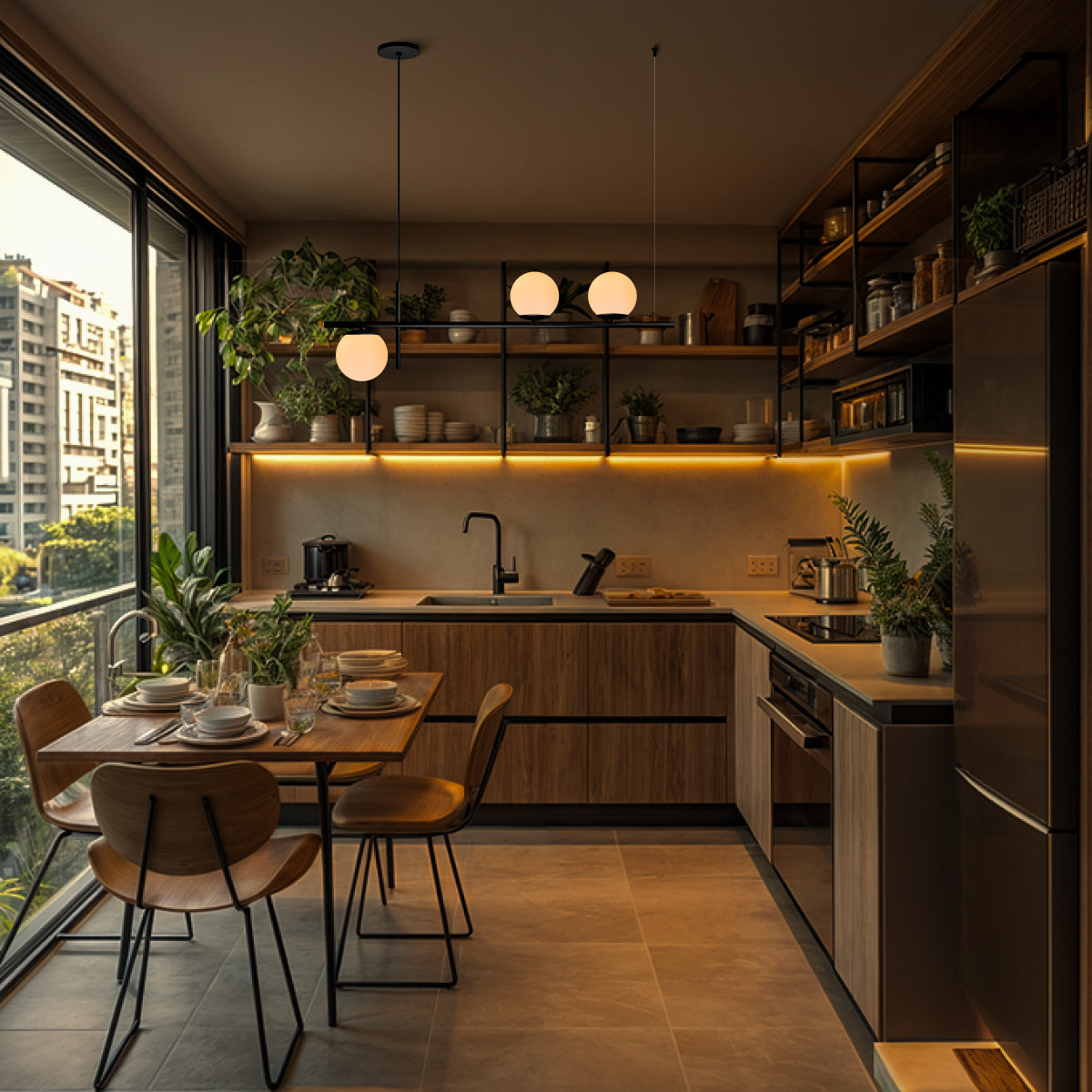 Luminária Pendente Axis Preto 3 Globos Vidro Leitosos 15Cm