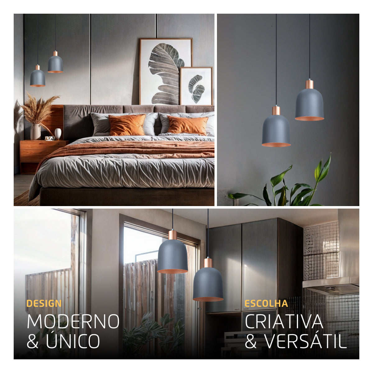 Pendente Lustre Luminária Open Cinza - Duplo