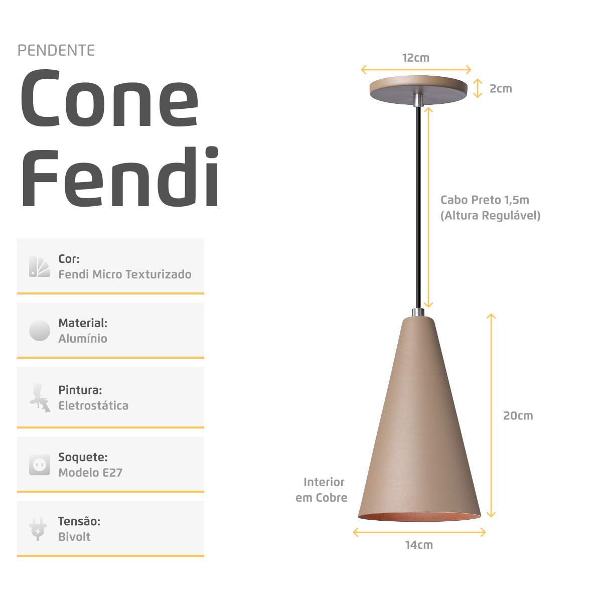 Pendente Lustre Luminária Cone Fendi