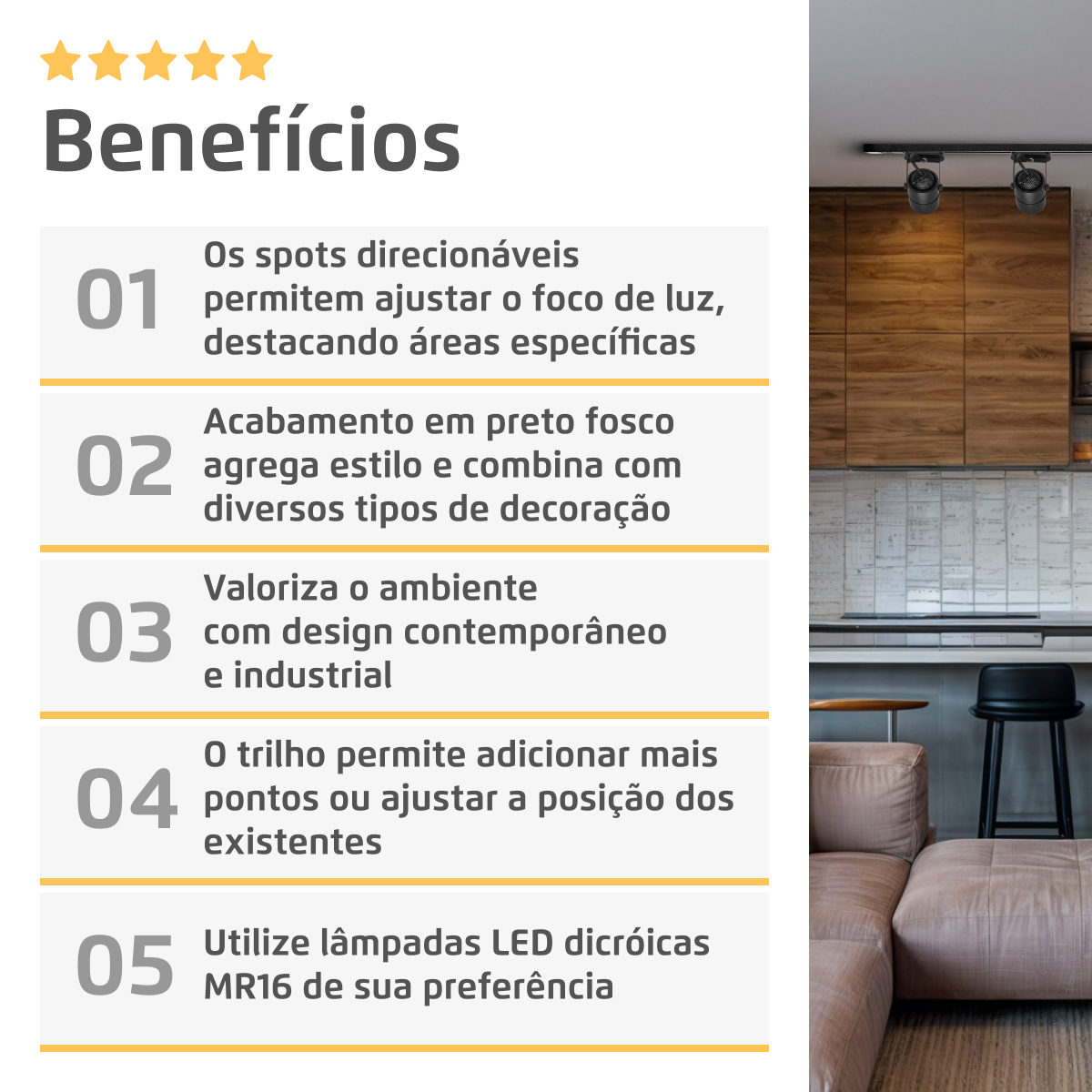 Trilho Eletrificado Preto 1m + 4 Spots GU10 Dicróica MR16