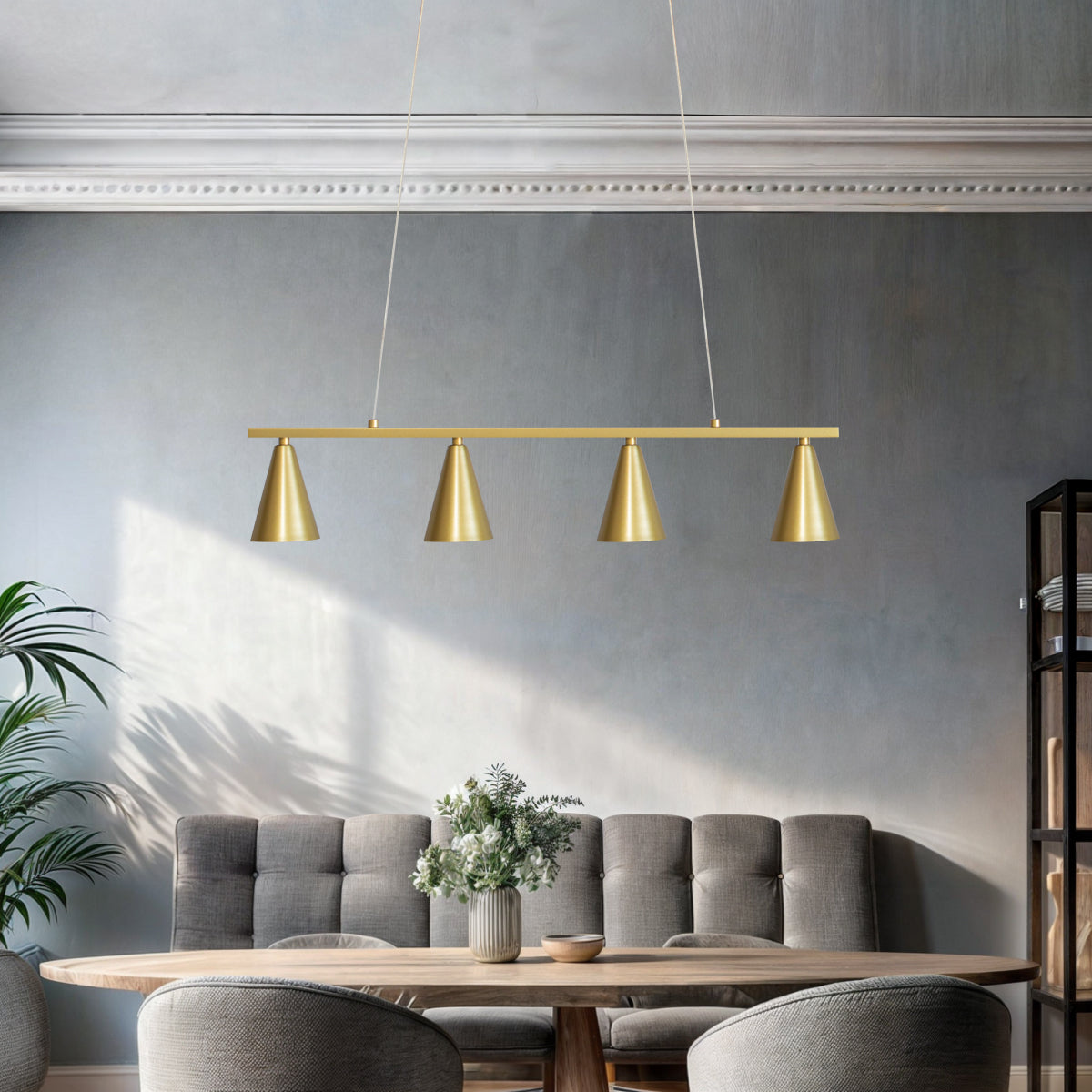 Luminária Pendente Retangular 4 Spots Konus Dourado 70Cm