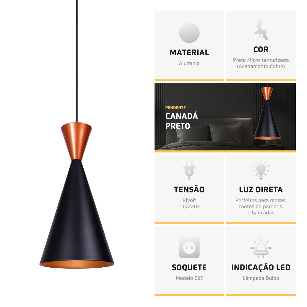 Pendente Lustre Luminária Canadá Preto