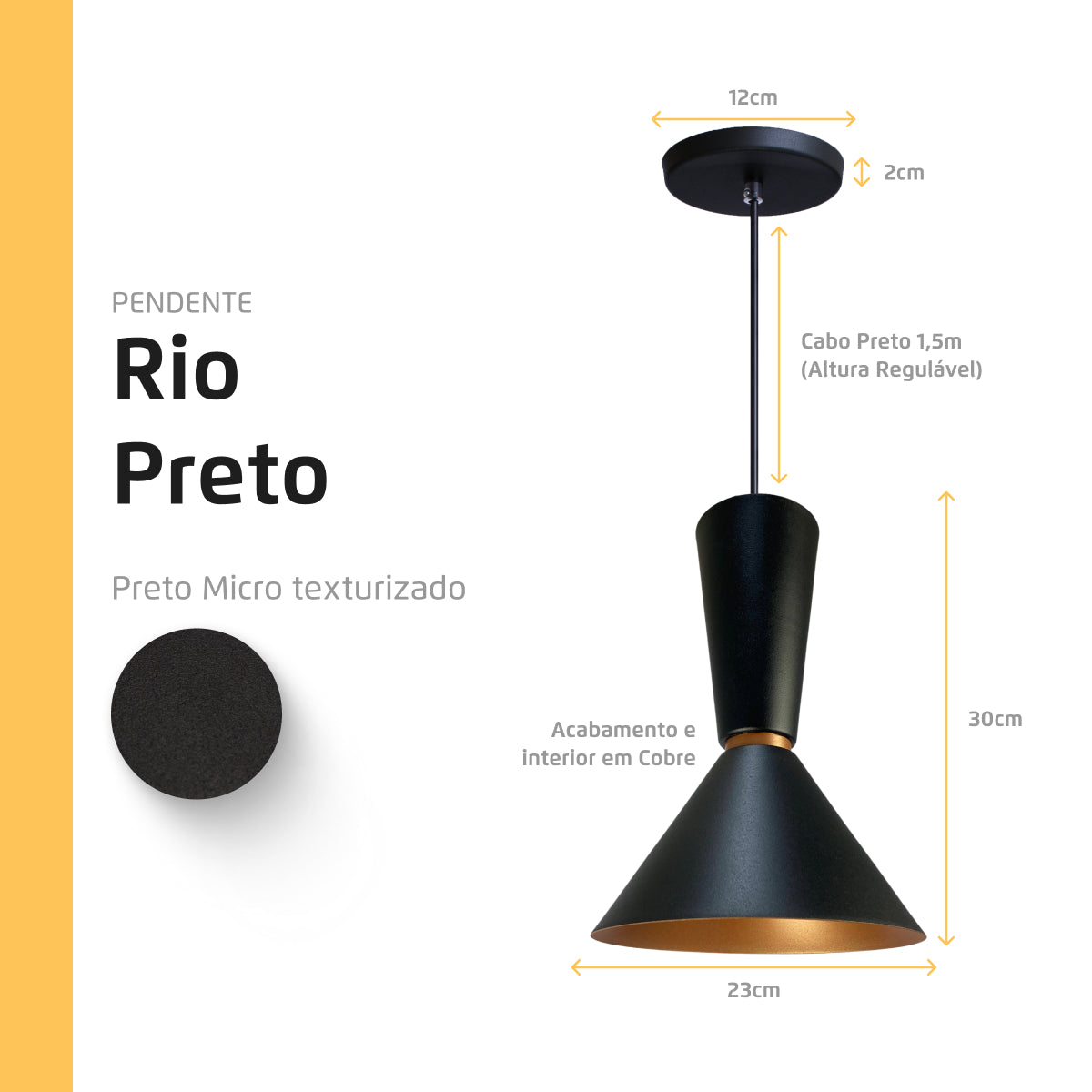 Pendente Lustre Luminária Cone Rio Preto