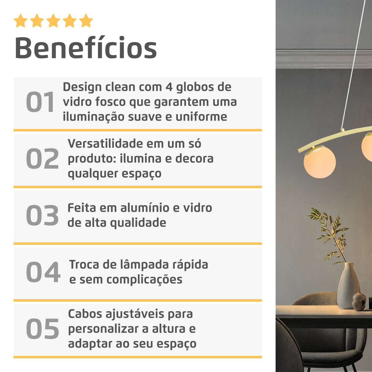 Luminária Pendente Nero Up Dourado 4 Globos Leitosos 10Cm