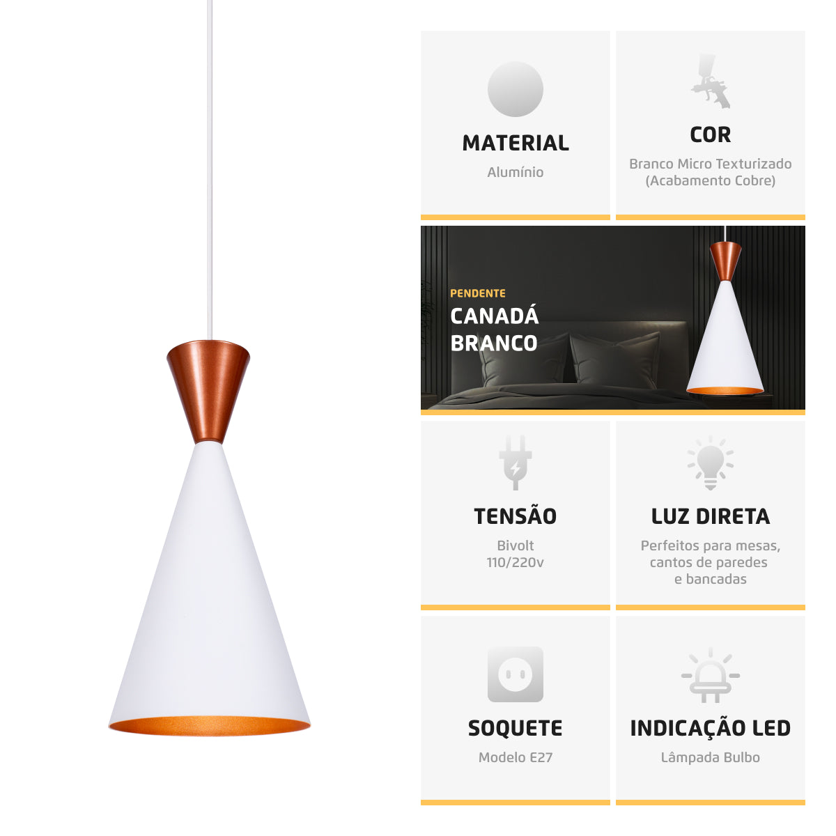 Pendente Lustre Luminária Canadá Branco