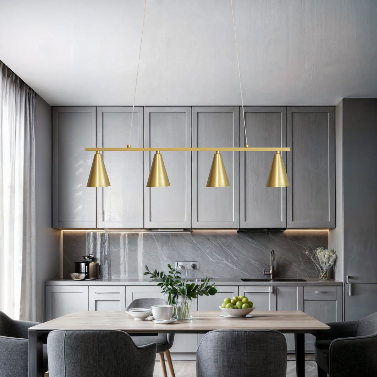 Luminária Pendente Retangular 4 Spots Konus Dourado 70Cm