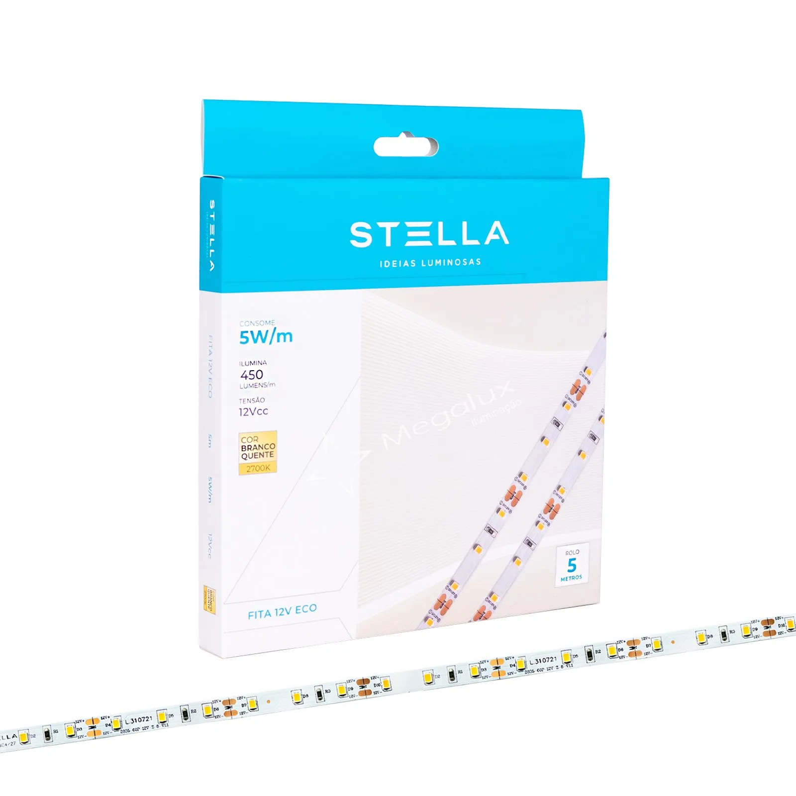 Fita Led Profissional Stella Eco 5W/M 12V IP20 5m 2700K Branco Quente