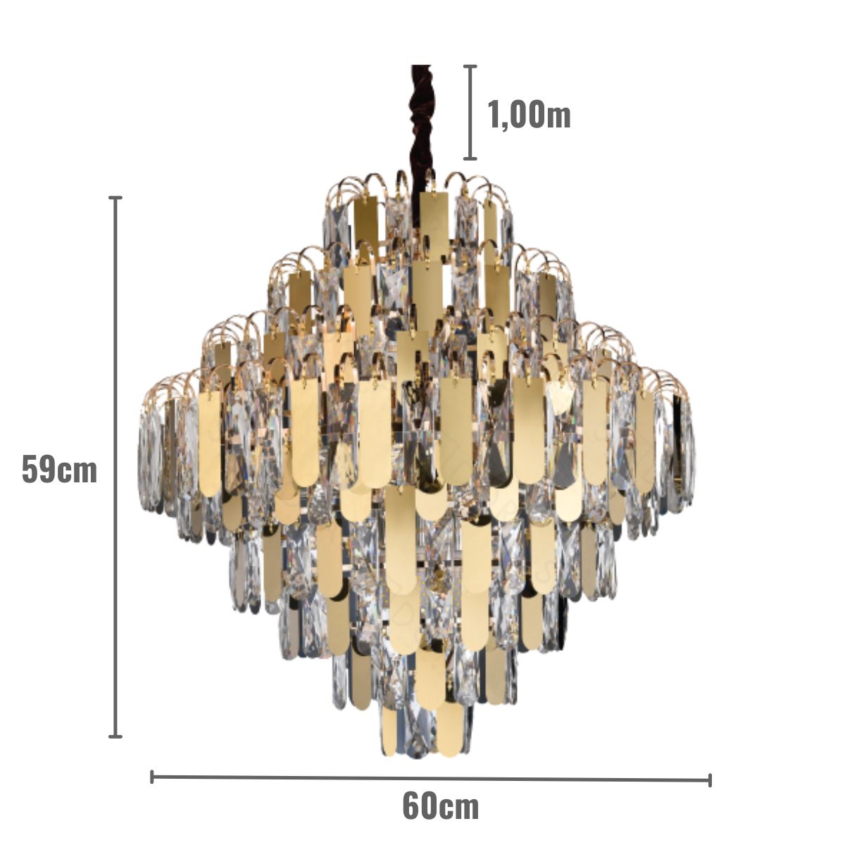 Luminária Pendente Luxe 60Cm Cristal Dourado Sindora
