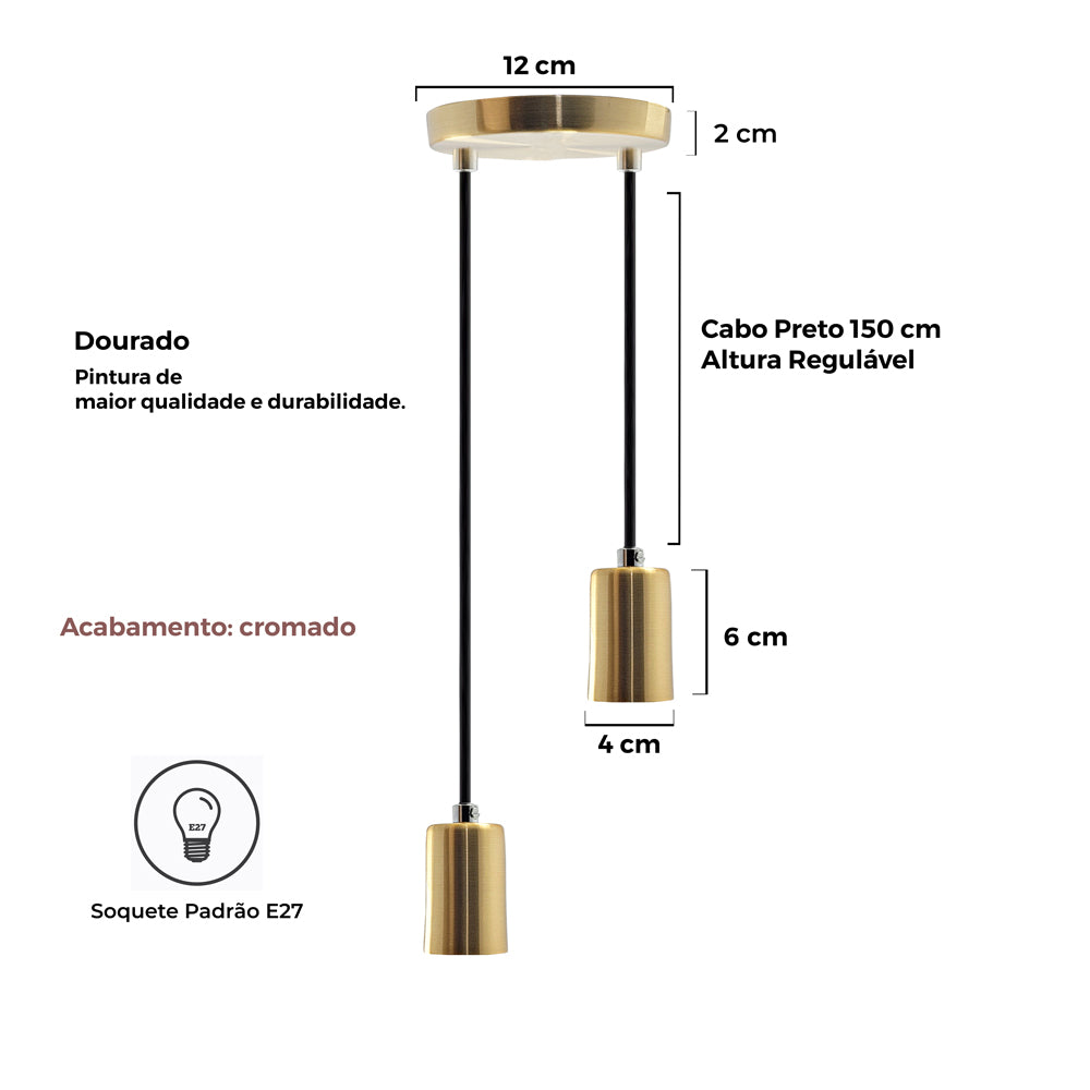 Pendente Soquete Copinho E27 Dourado Duplo