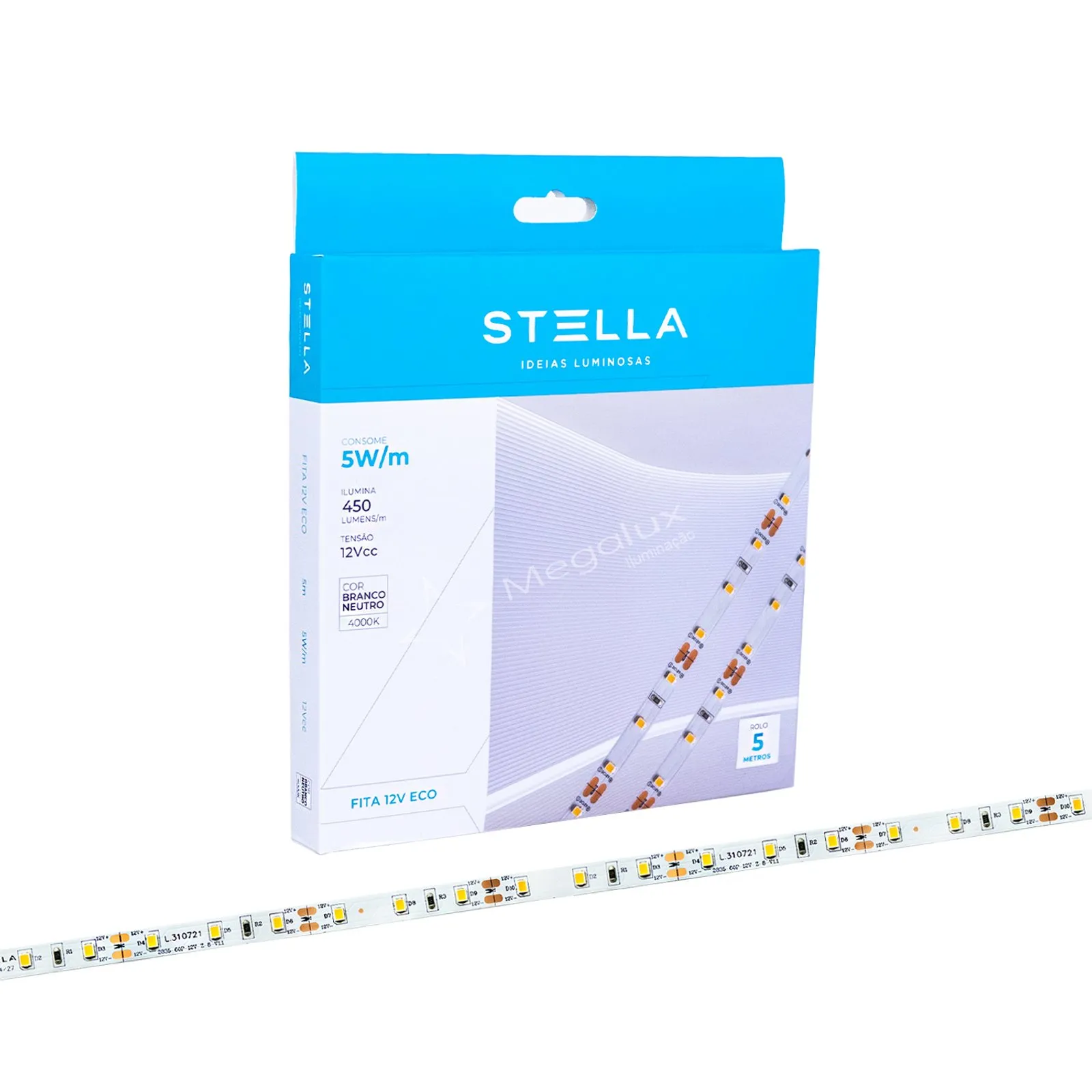 Fita Led Profissional Stella Eco 5W/M 12V IP20 5m 4000K Branco Neutro