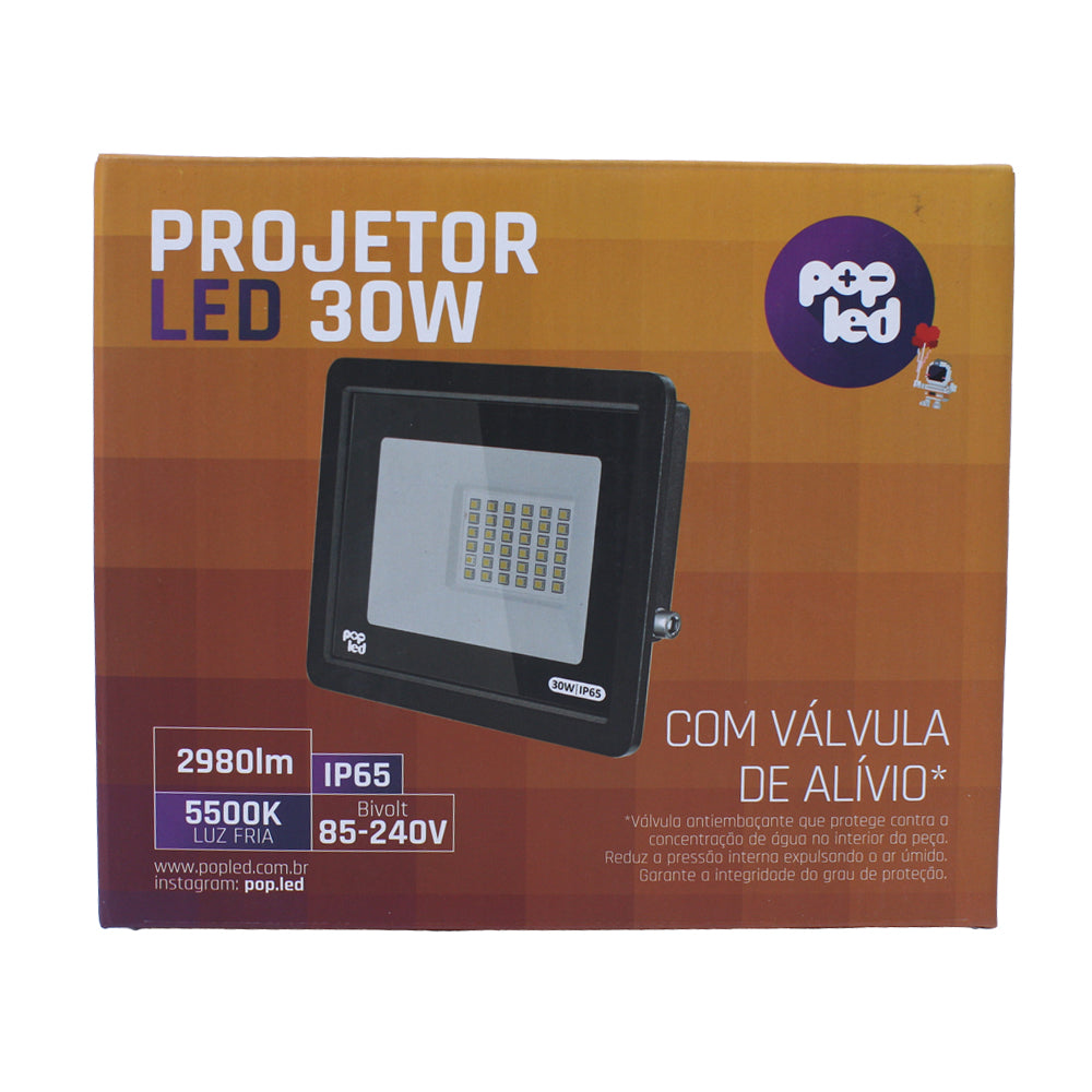 Refletor Led Holofote 30W 5500K Branco Frio Bivolt IP65 Pop Led