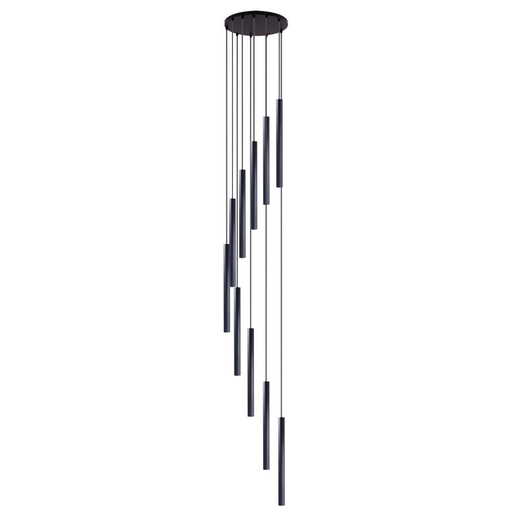 Pendente 10 Tubo Preto 50cm Canopla 45cm Escada Sala