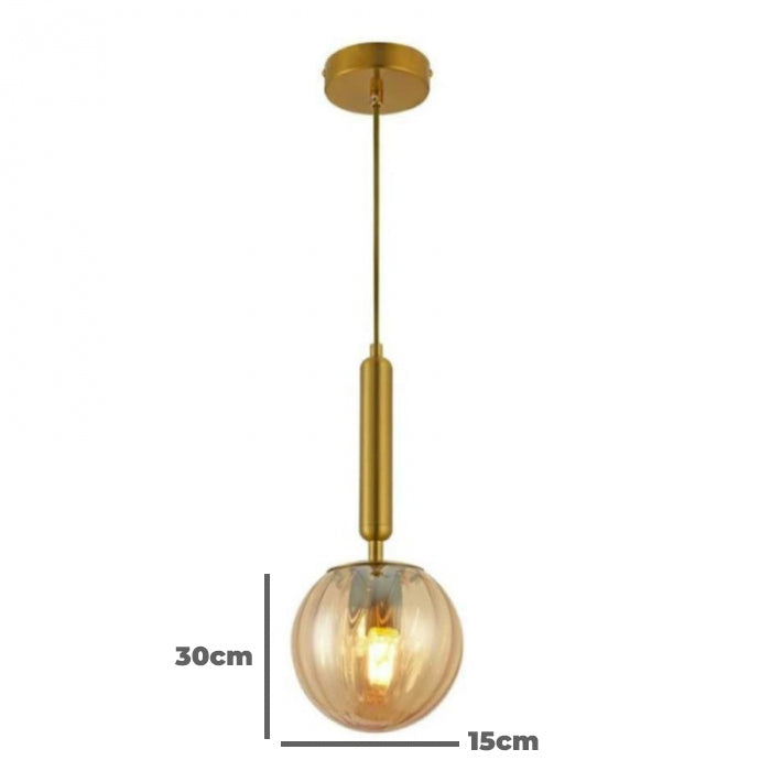 Luminária Pendente Dourado Globo Vidro Champagne Sindora