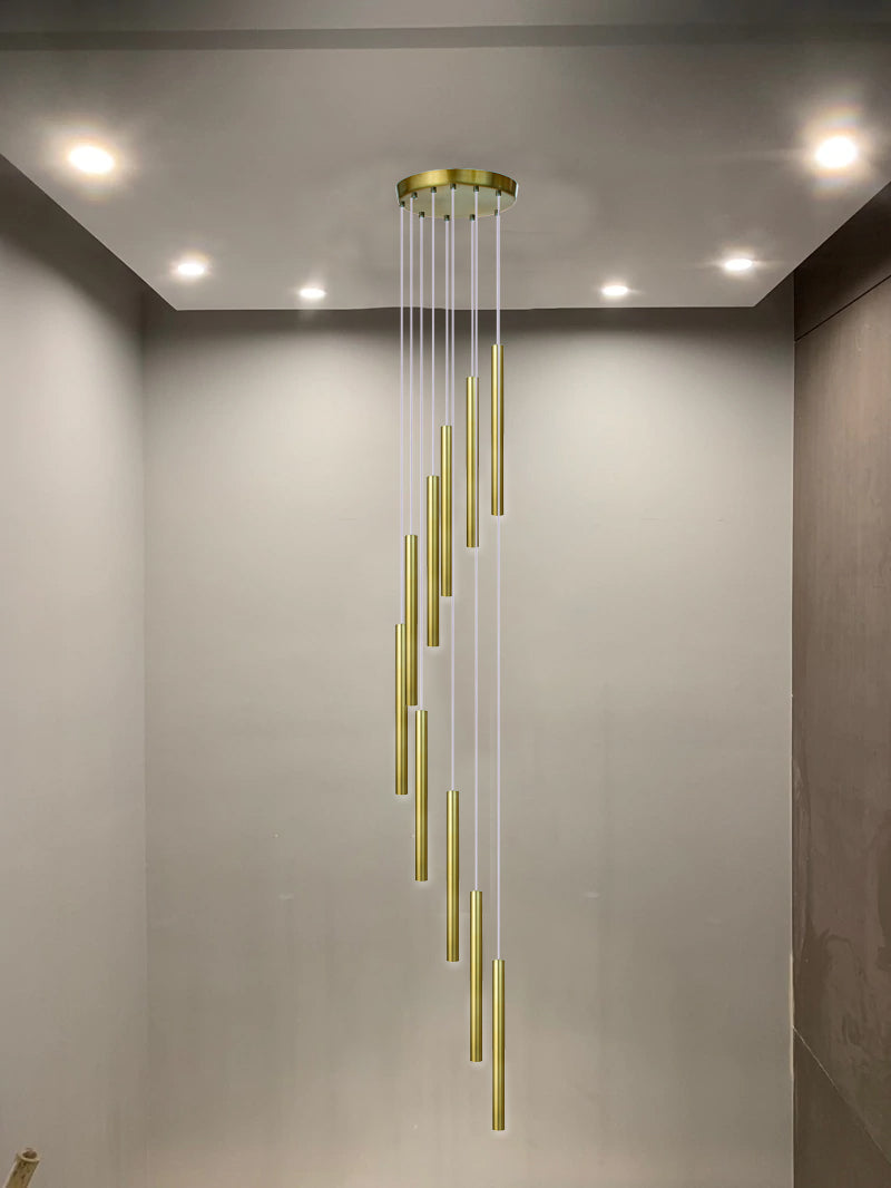 Pendente 10 Tubo Dourado Escovado 50cm Canopla 45cm