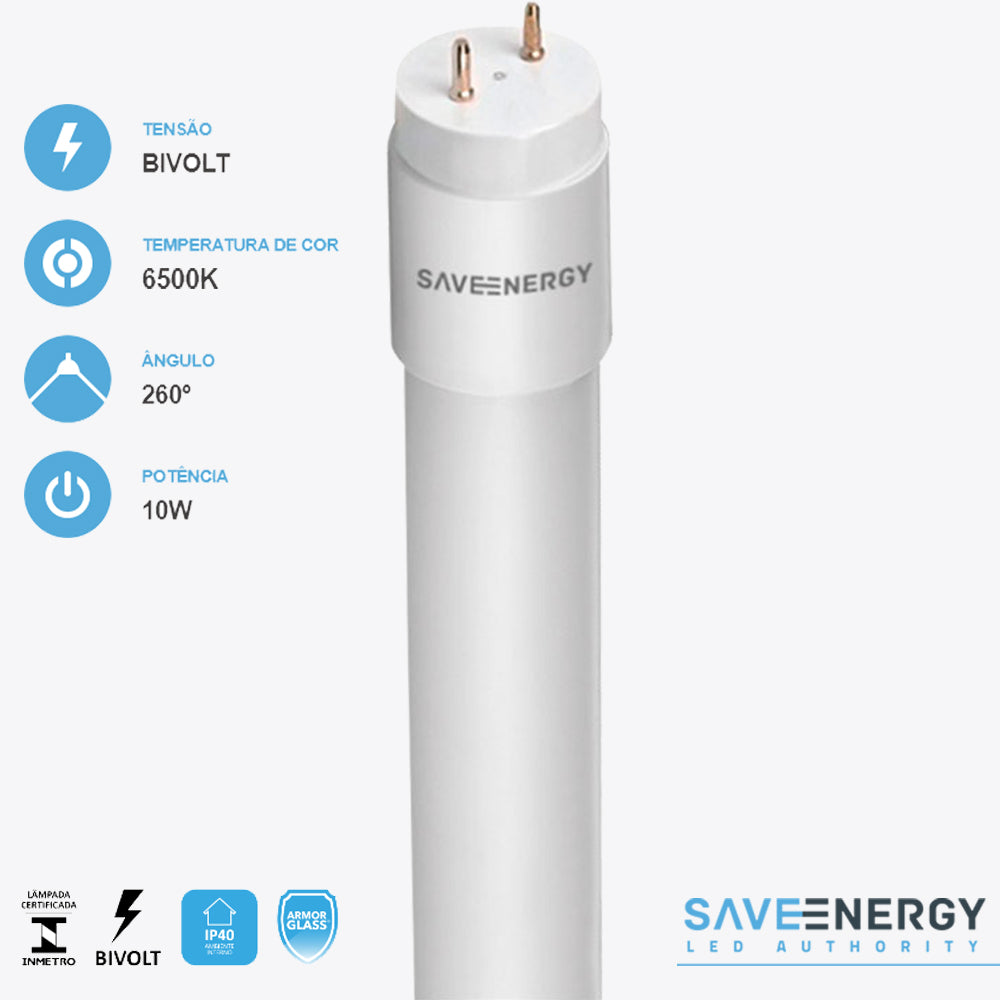 Lâmpada Led Tubular T8 60Cm 6500k 10W Bivolt Save Energy