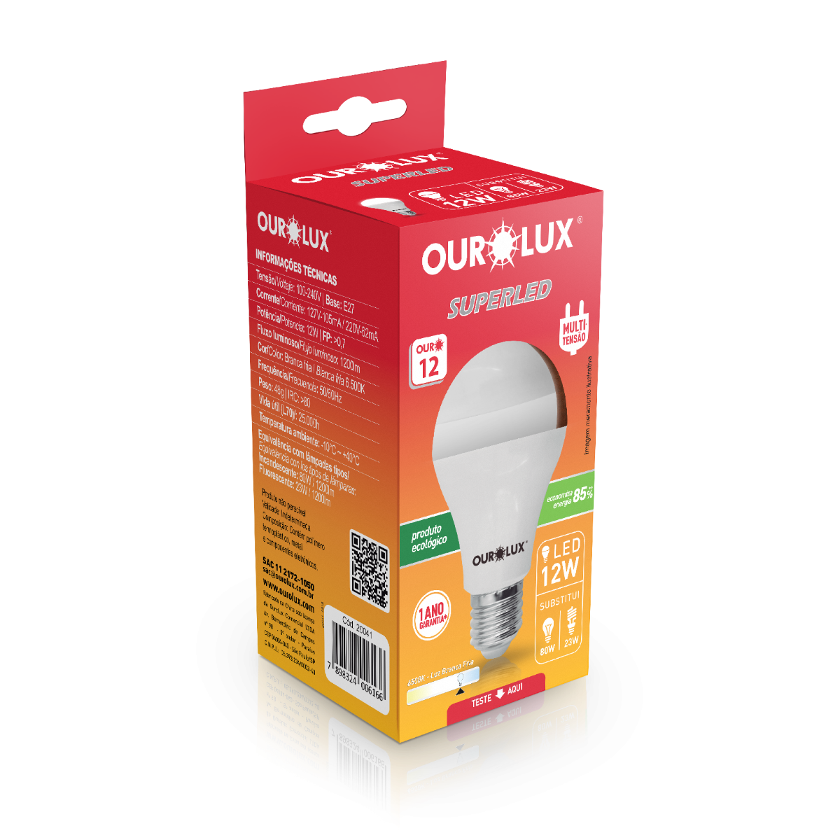 Lâmpada Led Bulbo 12w Branco Frio (6500k) - Ourolux
