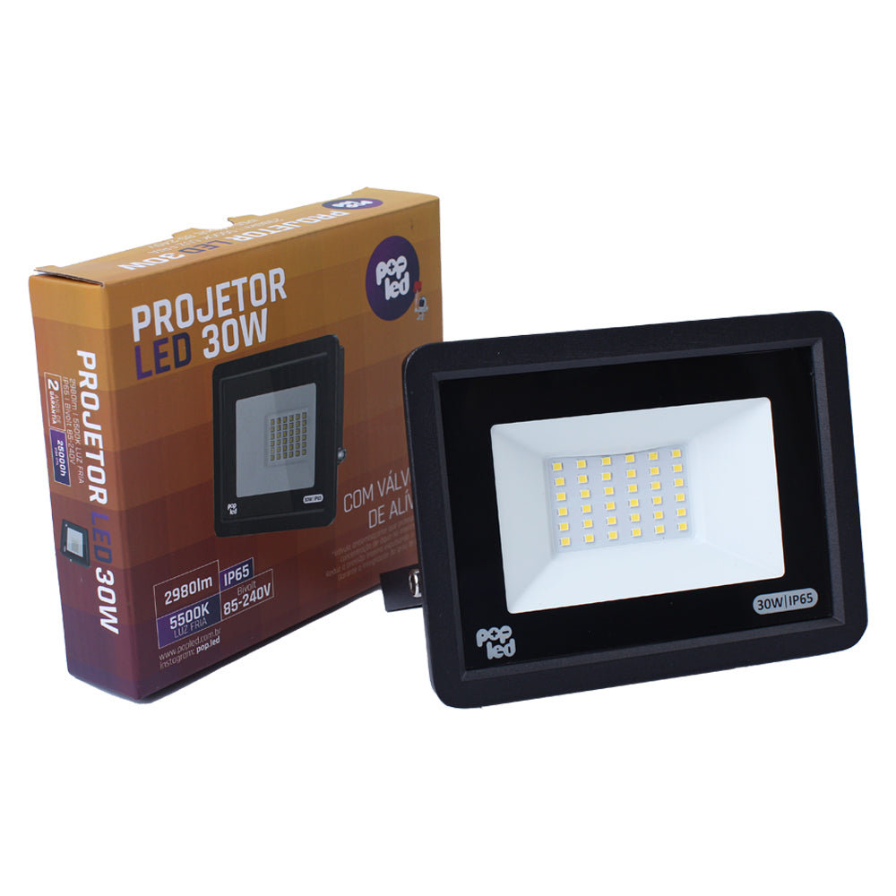 Refletor Led Holofote 30W 5500K Branco Frio Bivolt IP65 Pop Led