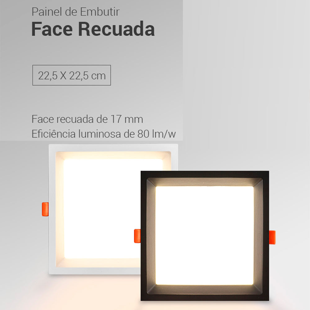Painel Plafon Led Embutir Recuado 22W Branco Neutro 4000K Preto