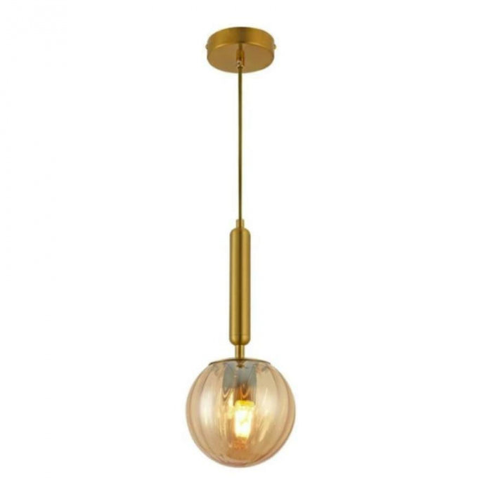Luminária Pendente Dourado Globo Vidro Champagne Sindora