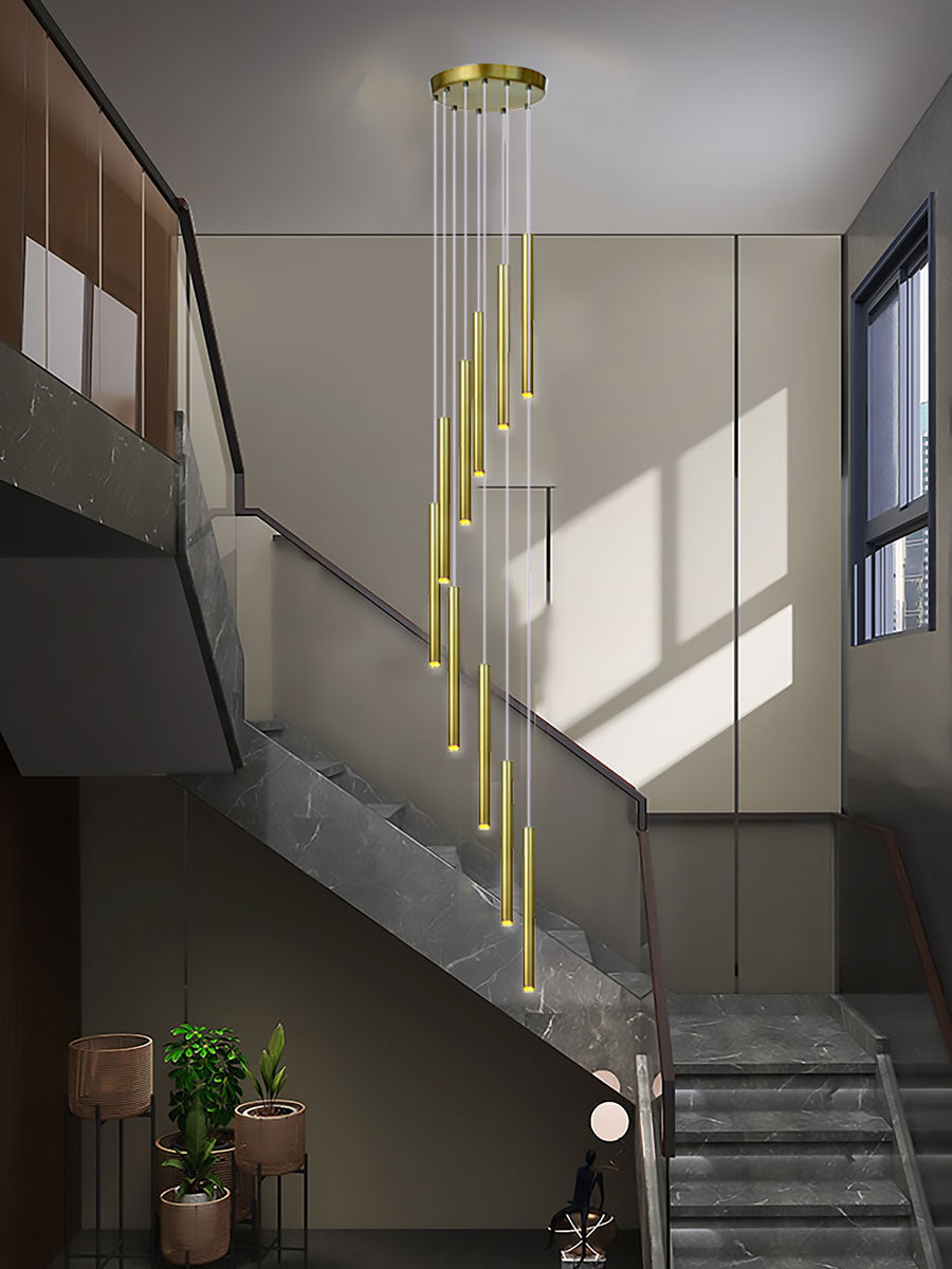 Pendente 10 Tubo Dourado Escovado 50cm Canopla 45cm