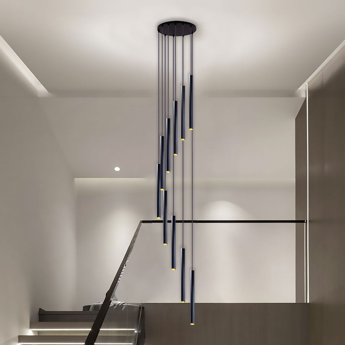 Pendente 10 Tubo Preto 50cm Canopla 45cm Escada Sala