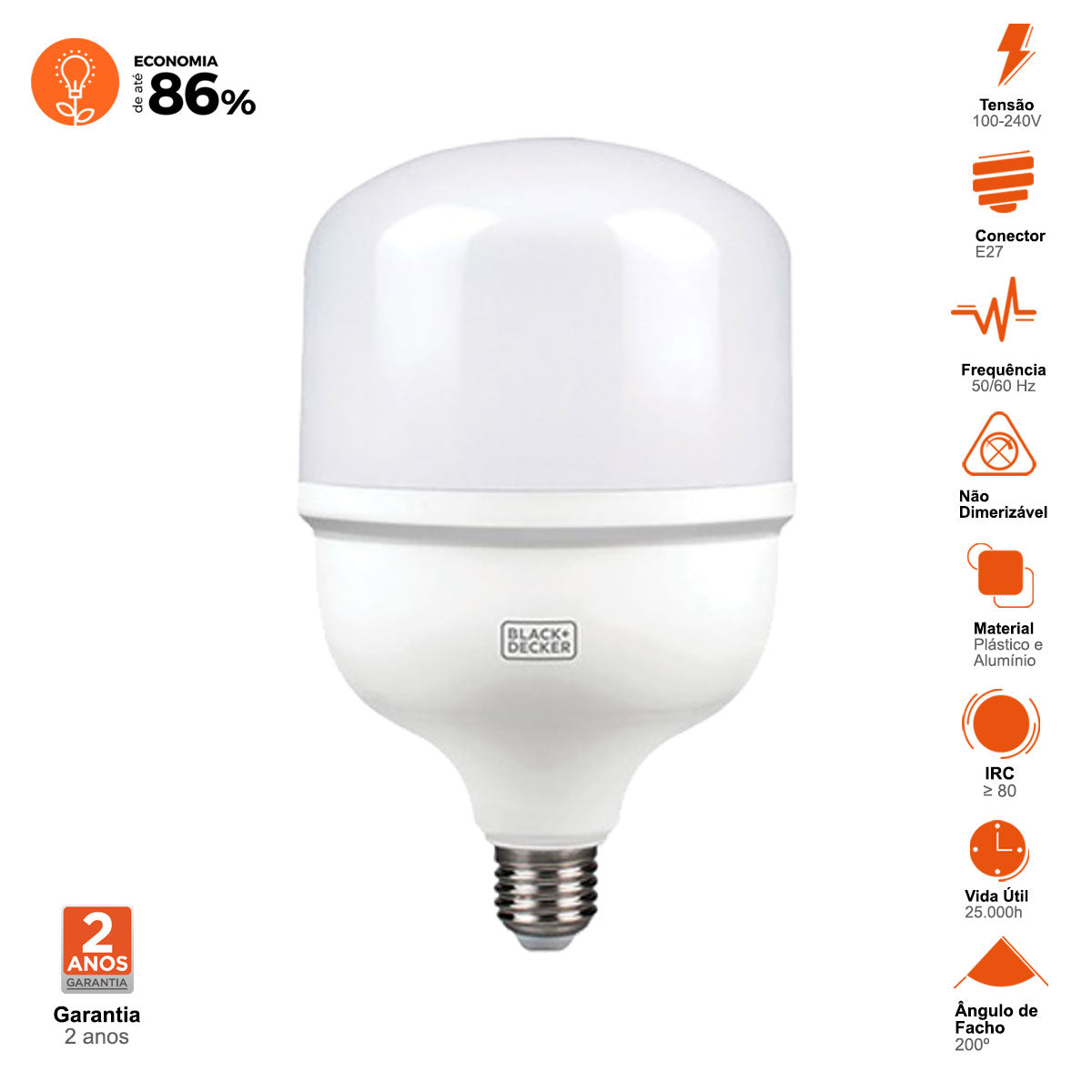Lâmpada Led Alta Potência T120 50w 6500k Black+Decker