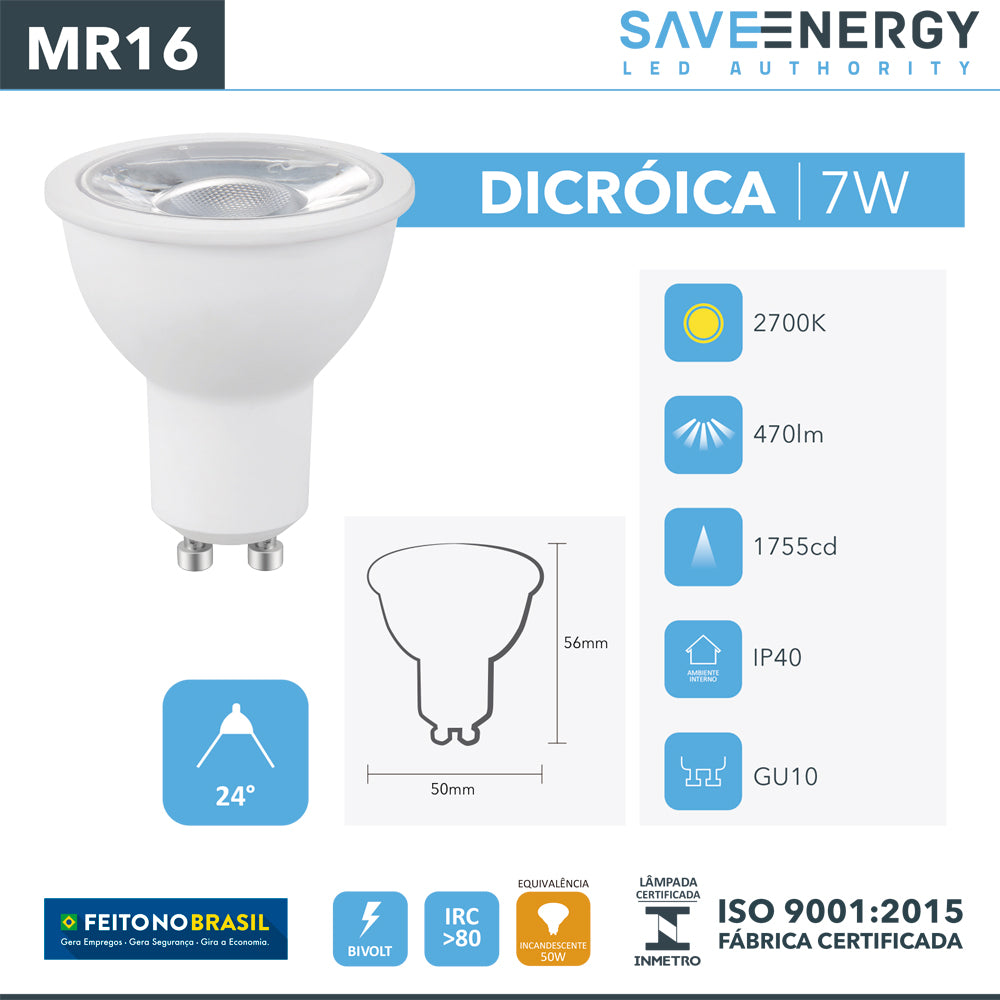Lâmpada Led MR16 GU10 7w Save Energy 2700k Branco Quente