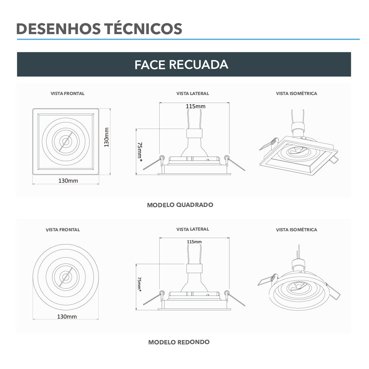 Spot Embutir Quadrado Recuado AR70 Branco