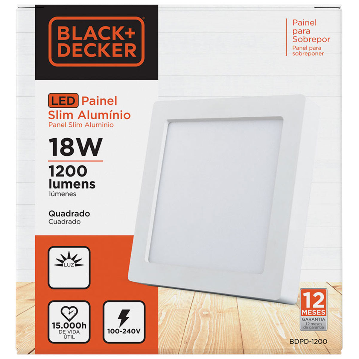 Luminária Painel Plafon Led Sobrepor 18w 3000k Black+Decker