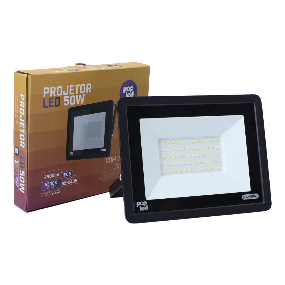 Refletor Led Holofote 50W 5500K Branco Frio Bivolt IP65 Pop Led